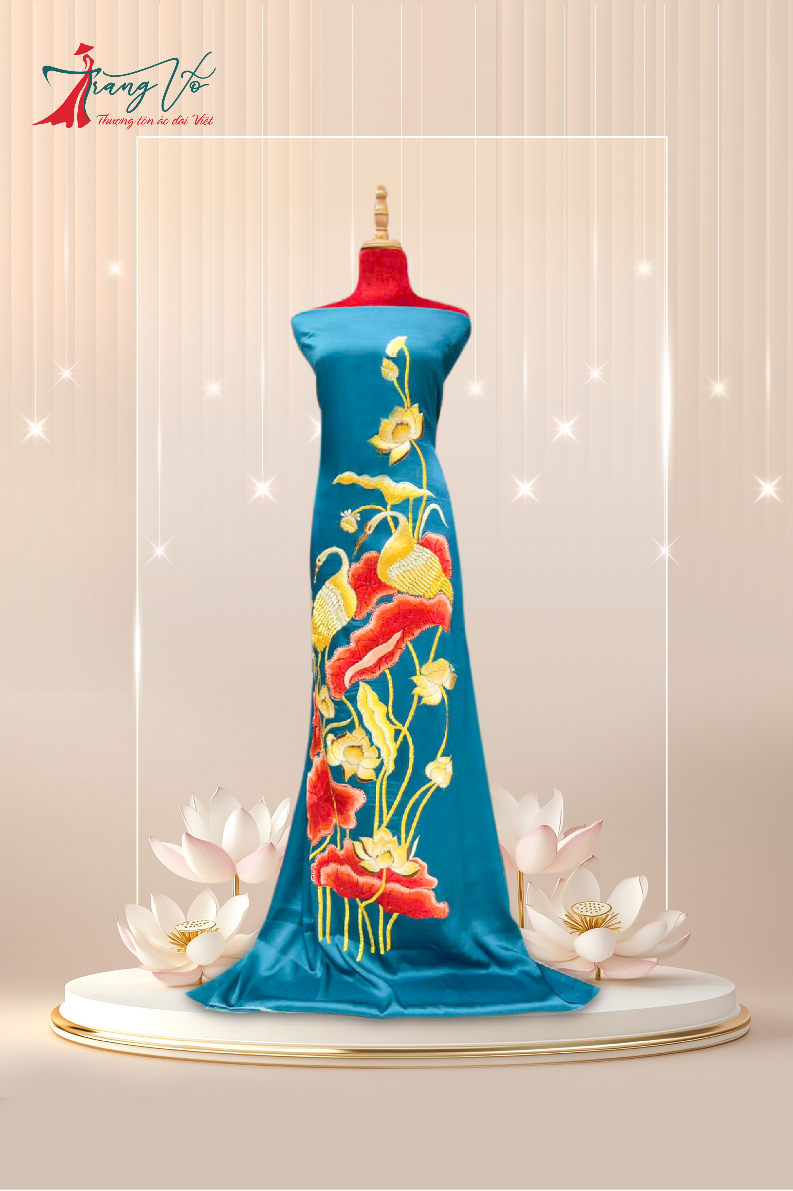 LỤA ÁNH SAO THÊU LẮC TAY XANH DƯƠNG #29102402